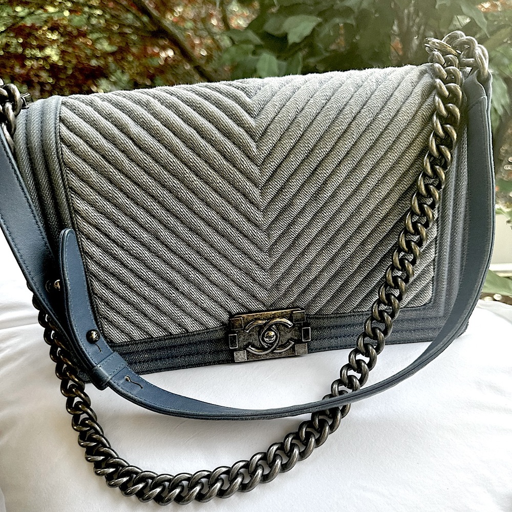 Chanel -large denim chevron boy bag.